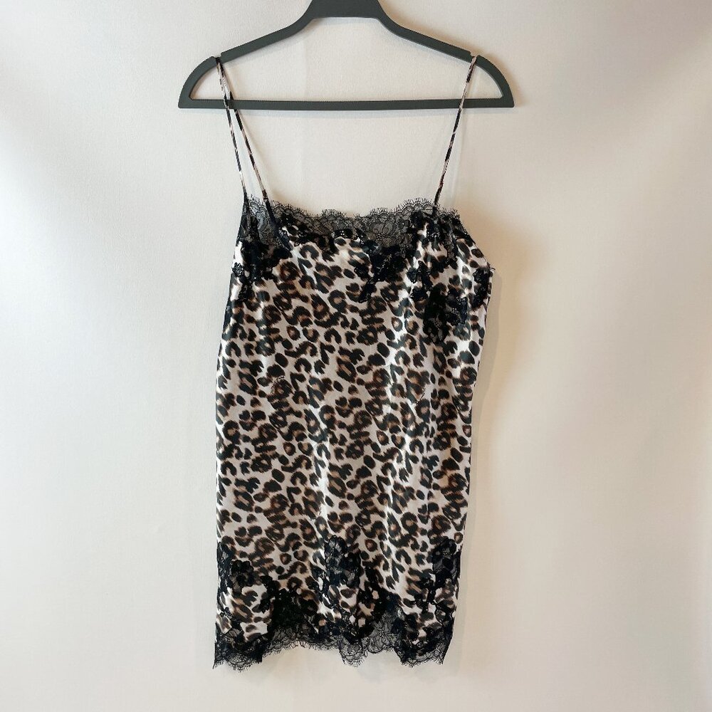 NWOT Victoria's Secret Slip Dress Nightgown Large L Leopard Print Lace Trim - Picture 1 of 5